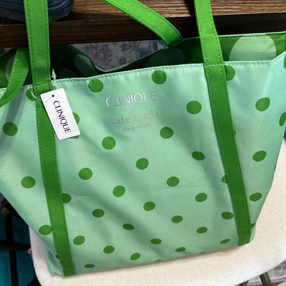Clinique x Kate Spade Green Polka Dot Tote Bag